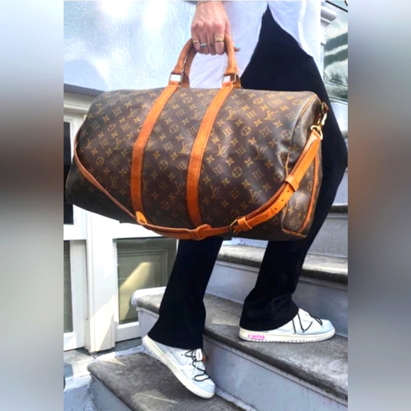 LOUIS VUITTON KEEPALL TRAVEL BAG BUNDLE! BANDOULIERE 60 BROWN MONOGRAM 🤎💛 - Picture 13 of 16
